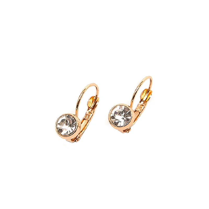 Bridal Gold Earrings for Weddings-Pom Rose Gold Plated and Clear Crystal Drop Earrings