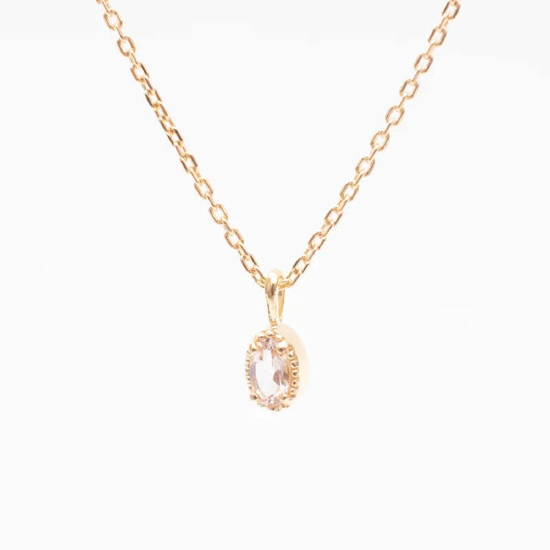 Rainbow Necklace for Festivals-Gold Vermeil Oval Milgrain Edge Morganite Necklace