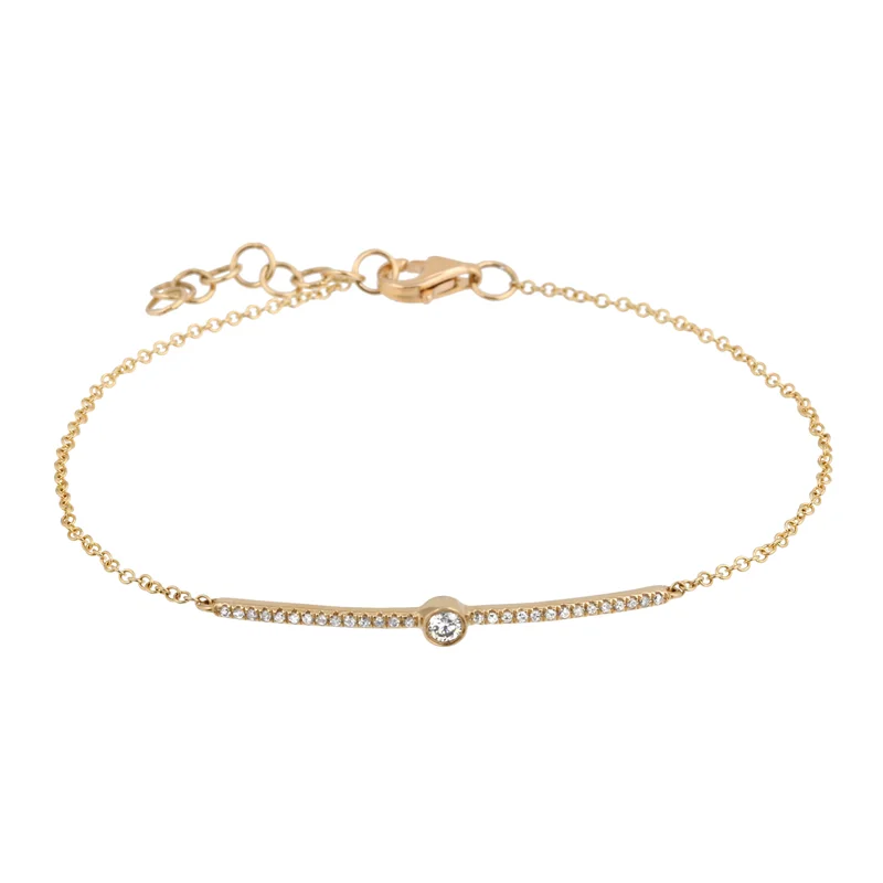 Gold Bangle Bracelet for Weddings-14K Yellow Gold Diamond Bar Stackable Bracelet