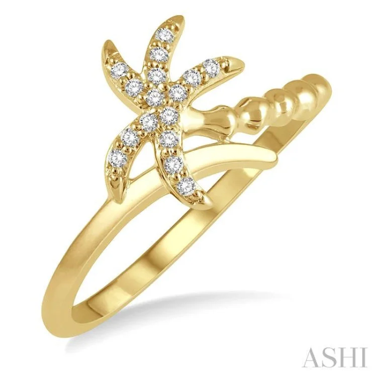 Custom Engagement Ring with Diamonds-1/10 Ctw Palm Tree Round Cut Diamond Petite Fashion Ring in 10K Yellow Gold