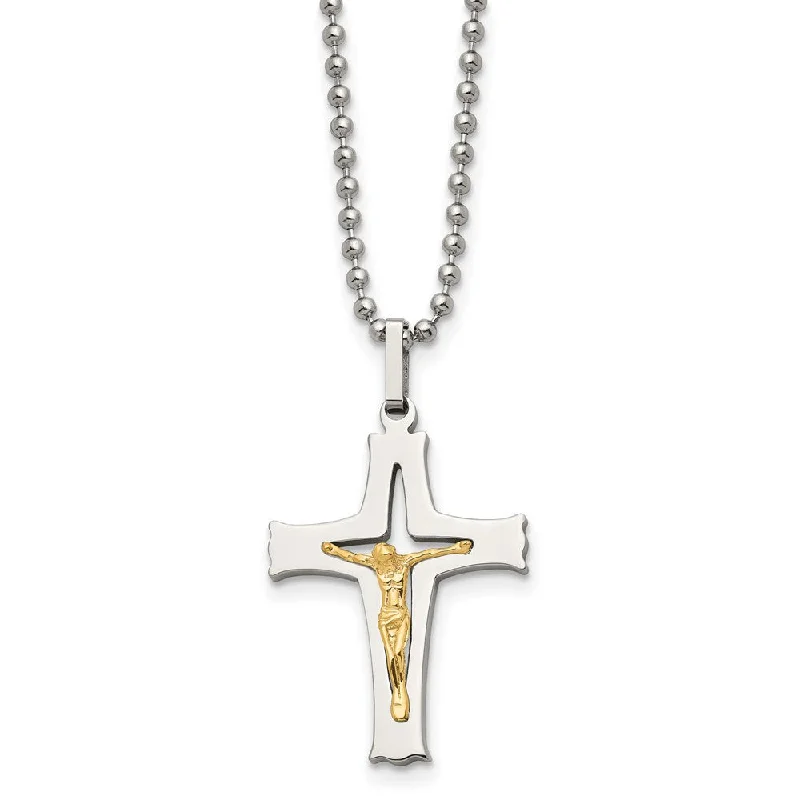 Chain Necklace for Men-Stainless Steel & 14k Yellow Gold Accent SM Crucifix Necklace, 22 Inch