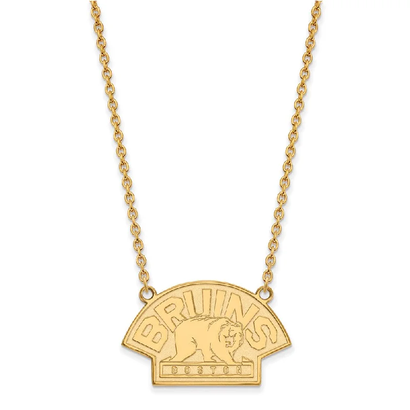 Simple Gold Pendant Necklace-SS 14k Yellow Gold Plated NHL Boston Bruins LG Necklace, 18 Inch