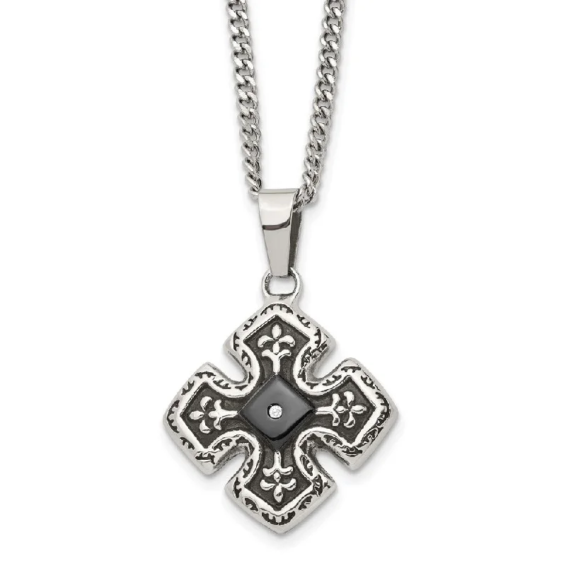 Custom Birthstone Necklace for Family Gifts-Stainless Steel, Black Plated & CZ Celtic Cross Necklace, 20 Inch