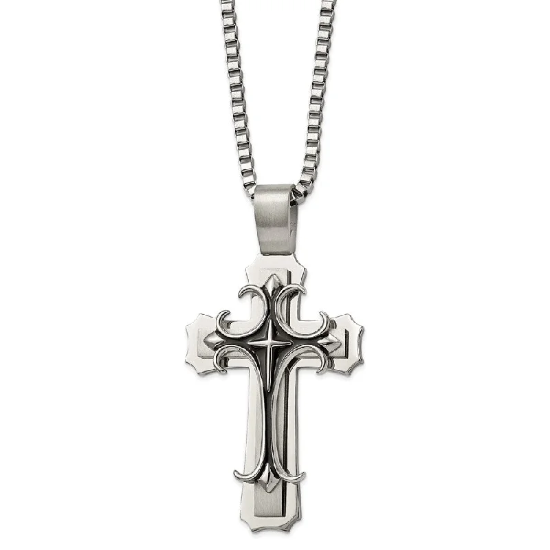 Luxury Chain Necklace for Women-Stainless Steel & Black Enamel Oversized XXL Cross Necklace, 24 Inch