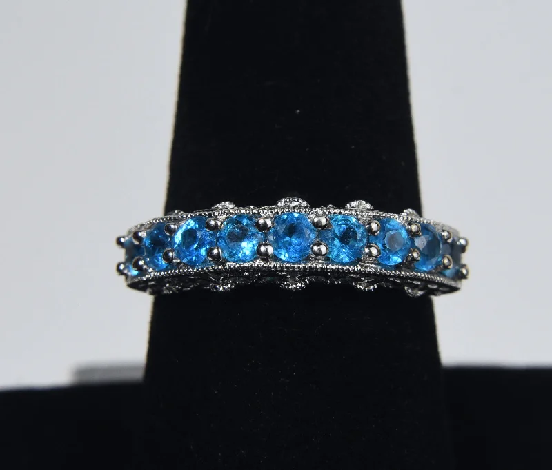 Large Ruby Ring for Women-Sterling Silver Ring Set with Blue Stones - Size 8