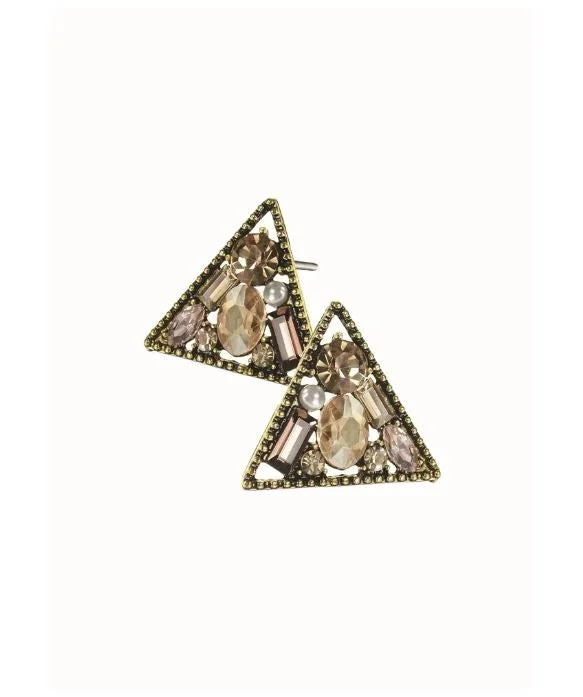 Acrylic Earrings for Casual Looks-Hot Tomato Triangle Crystal Encrusted Stud Earrings