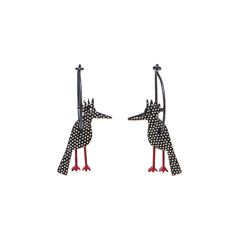 Casual Earrings for Summer Looks-Lene Lundberg K-Form Black and White Spotty Bird Earrings