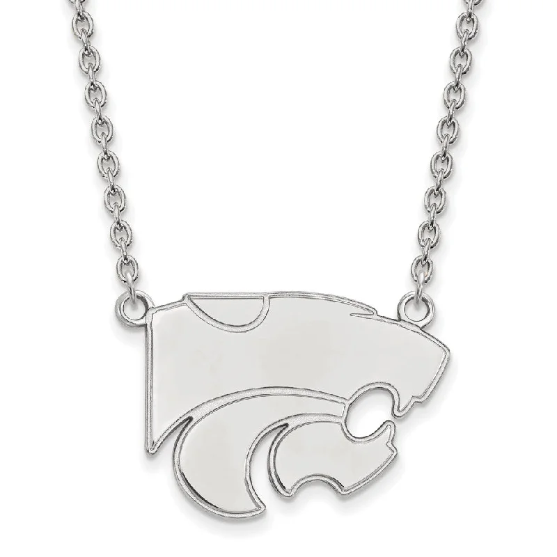 Elegant Statement Necklace for Parties-Sterling Silver Kansas State Large Wildcat Pendant Necklace