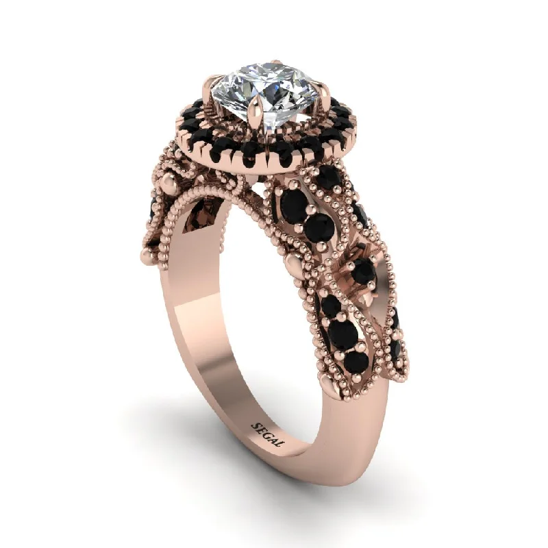 Luxury Ring with Gold and Diamonds-Exclusive Halo Diamond Milgrain Engagement Ring - Kendra No. 32