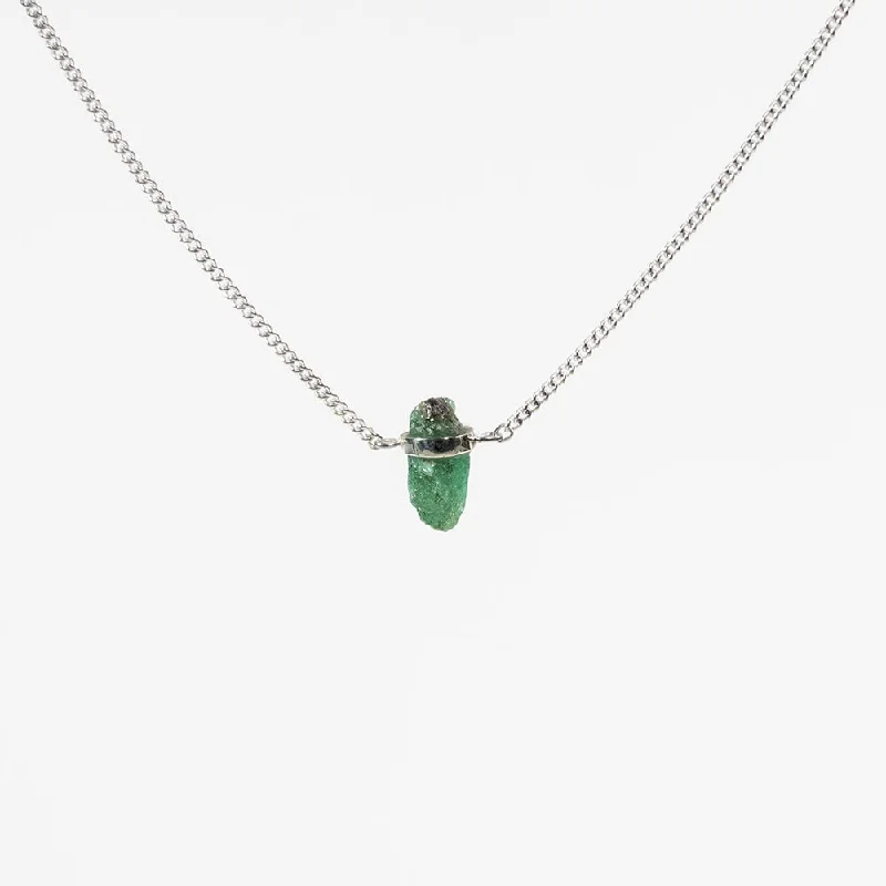 Unique Gemstone Necklace for Special Occasions-Silver Raw Emerald Wrap Necklace