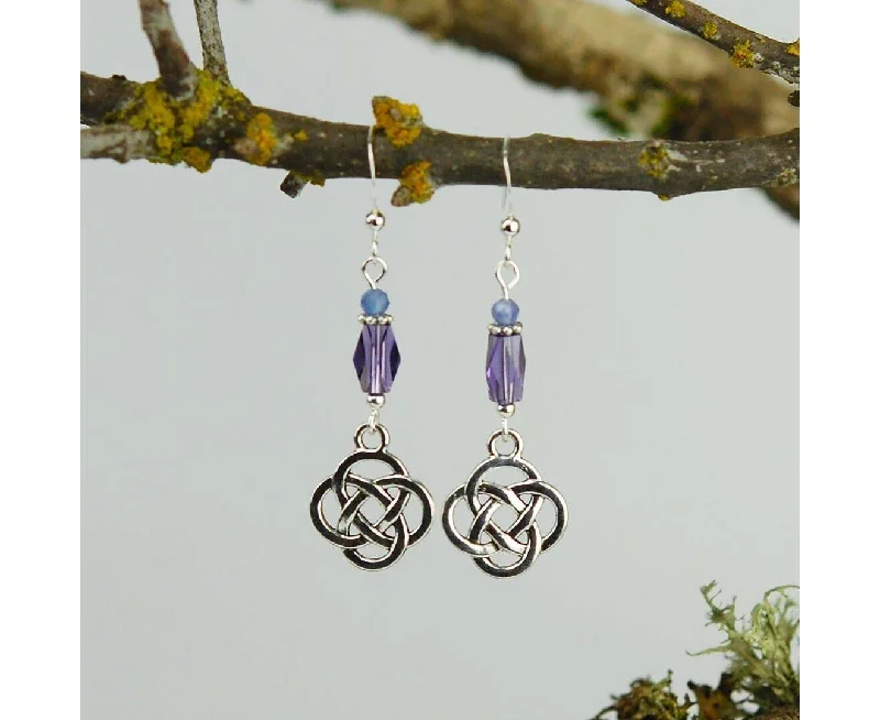 Sparkling Earrings for Evening Parties-Cruthú Round Celtic Knot with Tanzanite Gemstones Earrings