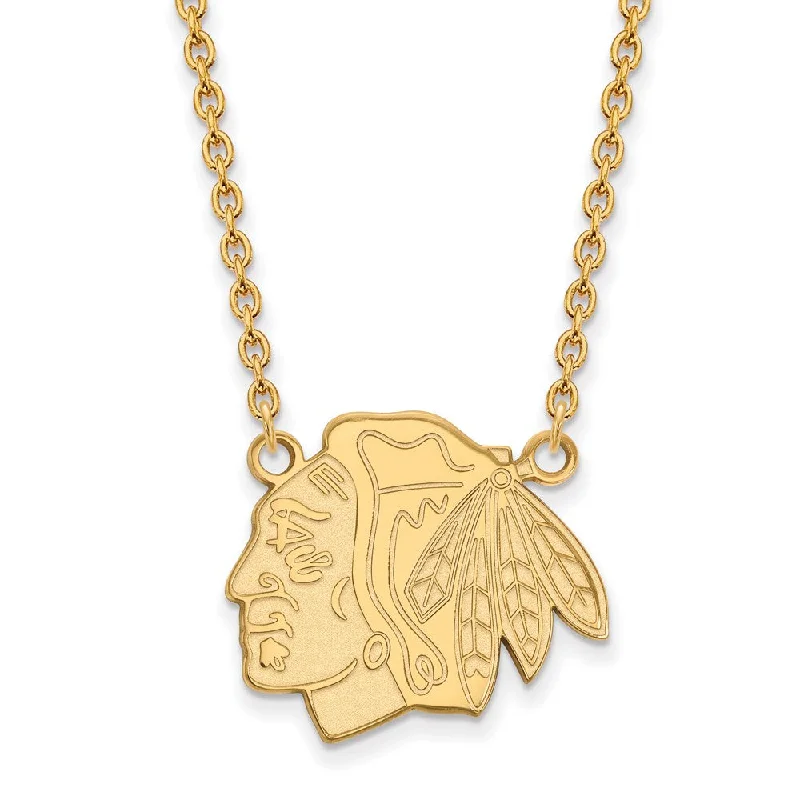 Adjustable Silver Necklace for Comfort-SS 14k Yellow Gold Plated NHL Chicago Blackhawks LG Necklace, 18 Inch