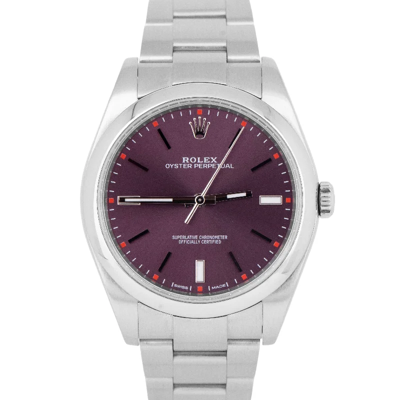 Luxury Swiss Watches for Men-MINT 2019 PAPERS Rolex Oyster Perpetual GRAPE Purple 39mm Stainless 114300 BOX