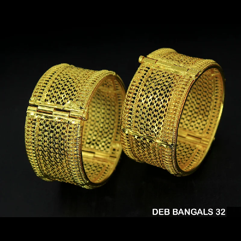 Gold Bangles with Crystal Accents-Mahavir Forming Gold Plated Bangle Set - DEB BANGALS 32