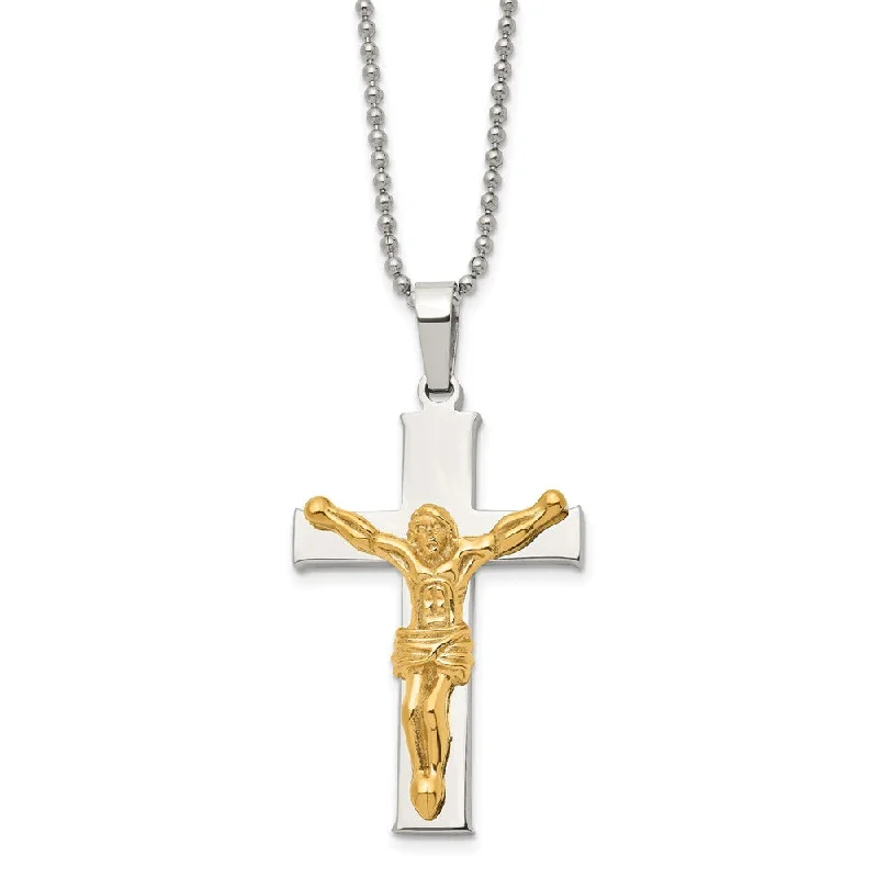 Heart Shaped Necklace for Girls-Men's Stainless Steel Gold Tone Plated Crucifix Necklace, 22 Inch