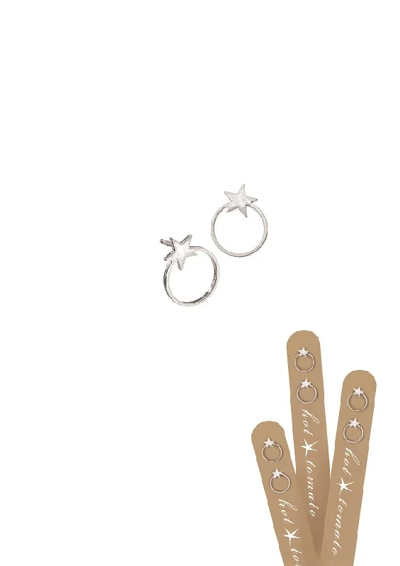 Beautiful Earrings for Fashionable Look-Hot Tomato Star Orbit Stud Earrings -  Stainless Steel with Worn Silver Finish