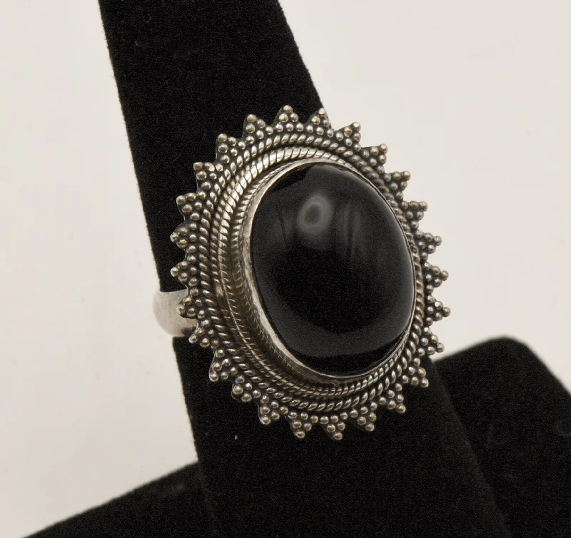 Sterling Silver Ring for Men-Vintage Handmade Sterling Silver Black Onyx Ring - Size 6