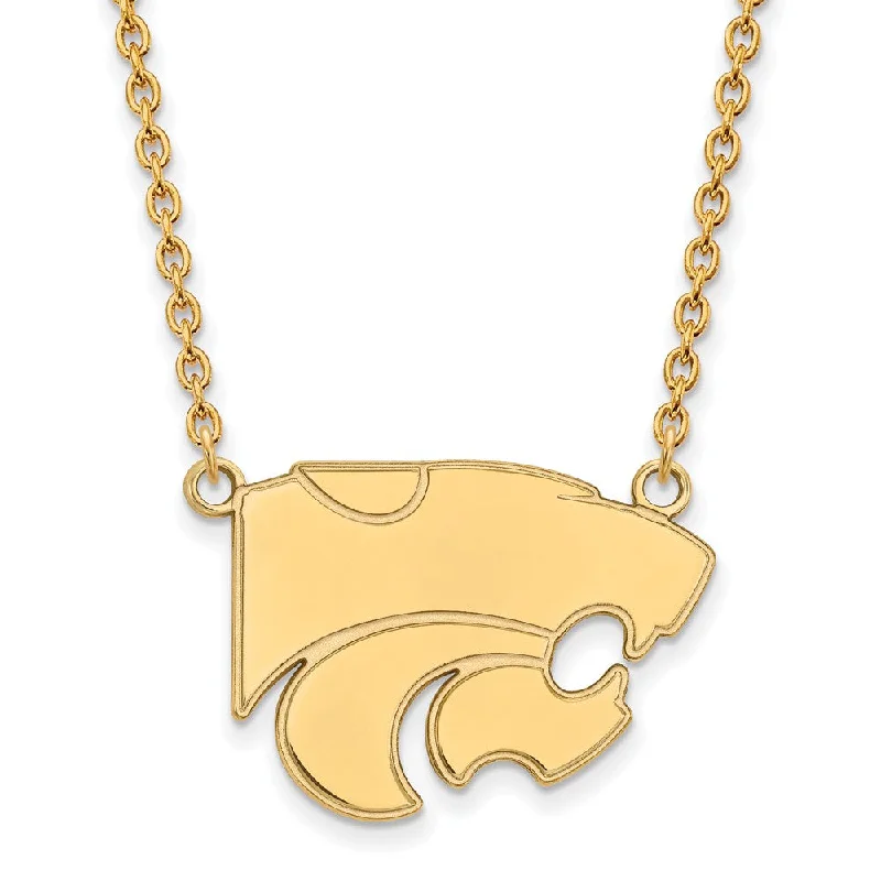 Long Chain Necklace for Stylish Look-14k Gold Plated Silver Kansas State Lg Wildcat Pendant Necklace