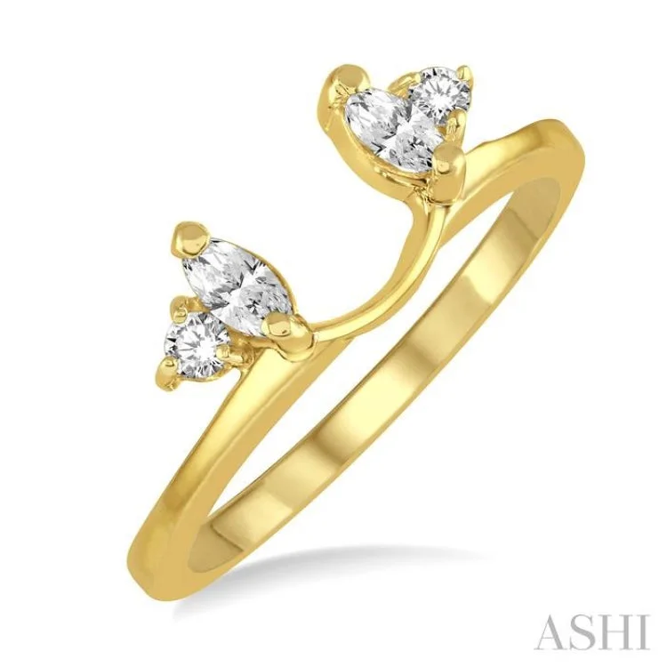 Gold Ring with Gemstones-1/5 Ctw Marquise and Round cut Diamond Wrap Ring in 14K Yellow Gold