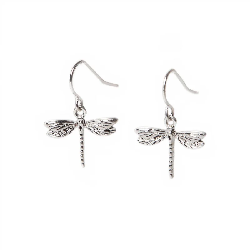 Unique Earrings for Trendy Looks-Pretty Silver Dragonfly Hook Earrings