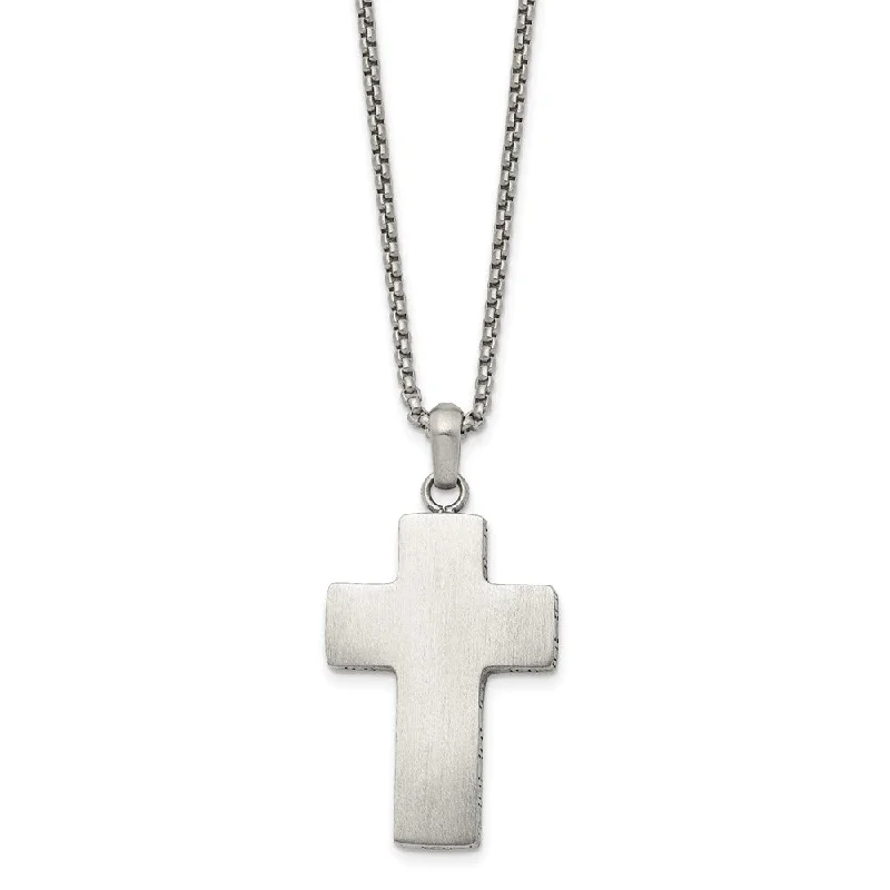 Layered Necklace for Trendy Looks-Men's Stainless Steel Brushed Black Oxidized Cross Necklace, 19.75 In