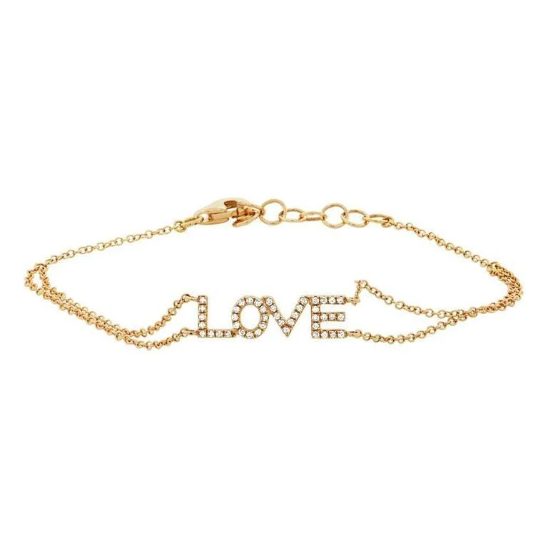 Simple Chain Bracelet for Men-14K Yellow Gold Diamond "Love" Double Chain Bracelet