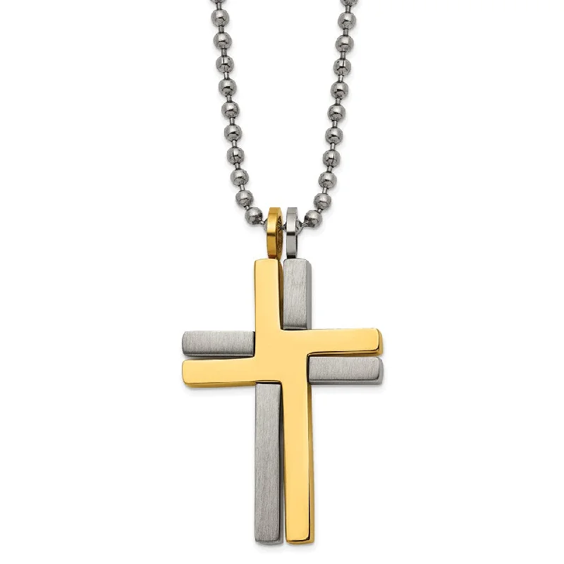 Layered Necklace for Trendy Looks-Titanium, Gold Tone & Stainless Steel Moveable Cross Necklace, 22 Inch