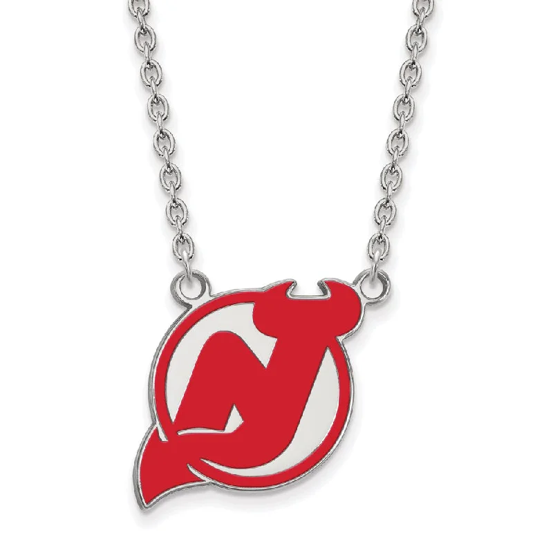 Custom Pendant Necklace for Personal Style-Sterling Silver NHL Devils LG Enamel Necklace, 18 Inch