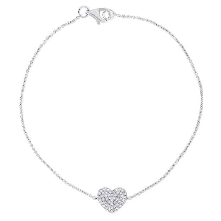 Chunky Bracelets for Statement Look-14K White Gold Diamond Pave Heart Bracelet