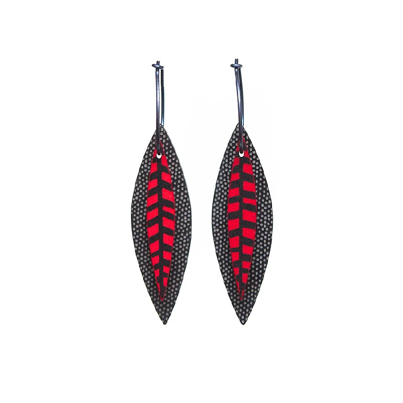 Elegant Pearl Earrings-Lene Lundberg Black/Red Veined Leaf Earrings