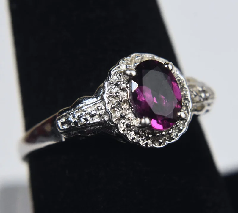 Designer Ring for Women-Sterling Silver Purple Stone Ring - Size 8