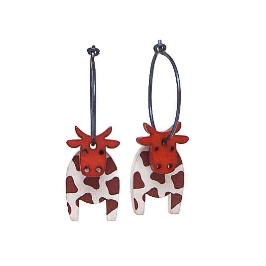 Luxury Gold Earrings for Anniversary-Lene Lundberg K-Form Brown and White Cow Earrings