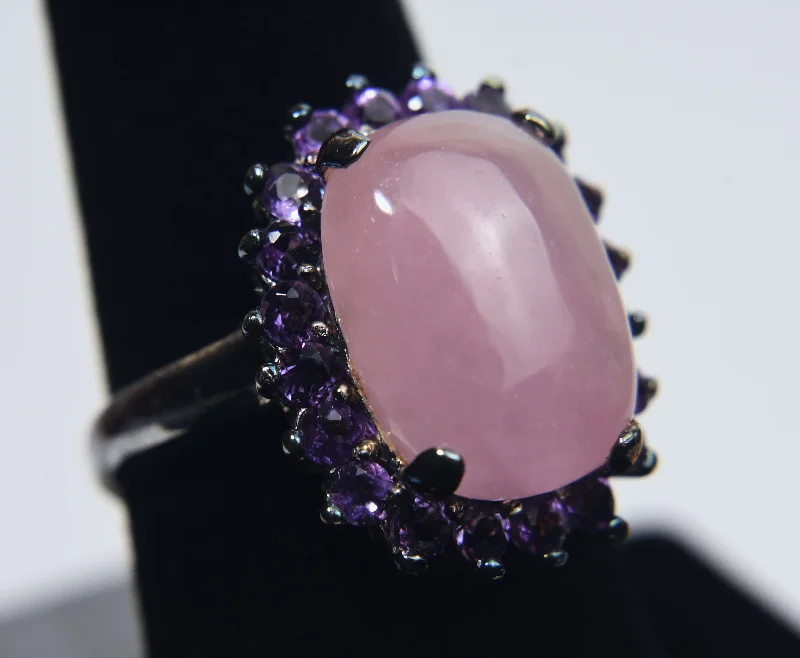 Multi-Stone Ring for Fashion Lovers-Sterling Silver Pink Jade Ring - Size 8