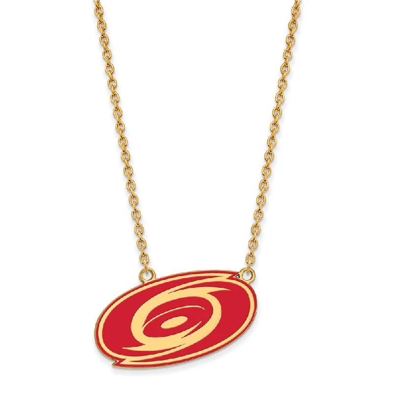 Leather Necklace for Casual Look-SS 14k Yellow Gold Plated NHL Hurricanes LG Enamel Necklace, 18 Inch