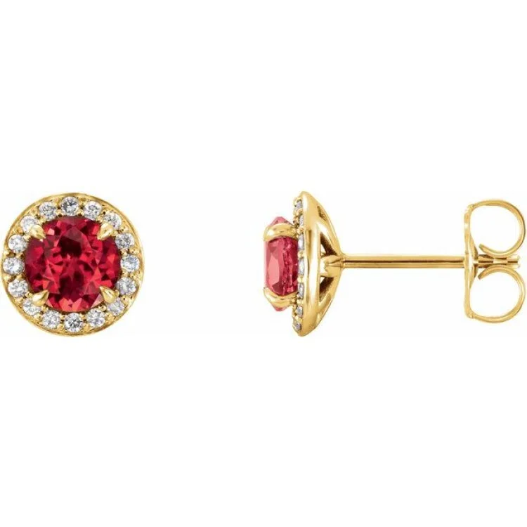 Luxury Silver Earrings for Women-14K Yellow 5 mm Natural Ruby & 1/8 CTW Natural Diamond Earrings