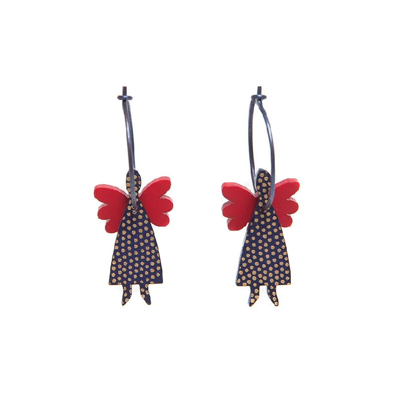 Minimalist Gold Earrings-Lene Lundberg K Form Navy and Red Angel Earrings