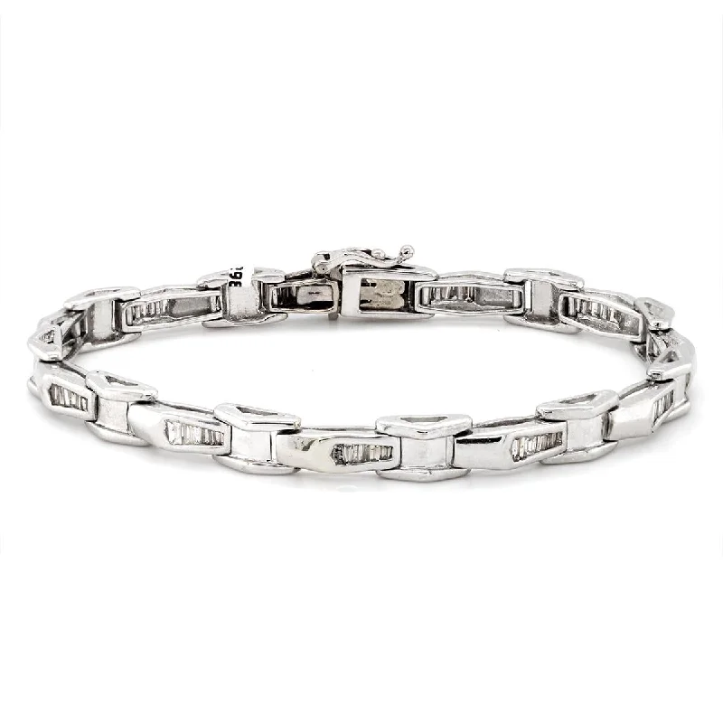 Simple Gold Bracelet with Birthstone-VINTAGE WHITE GOLD BAGUETTE DIAMOND TENNIS BRACELET, 1 1/2 CT TW