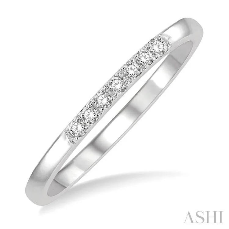 Bridal Ring Set for Weddings-1/10 Ctw Straight Row Center Round Cut Diamond Stackable Fashion Band in 10K White Gold