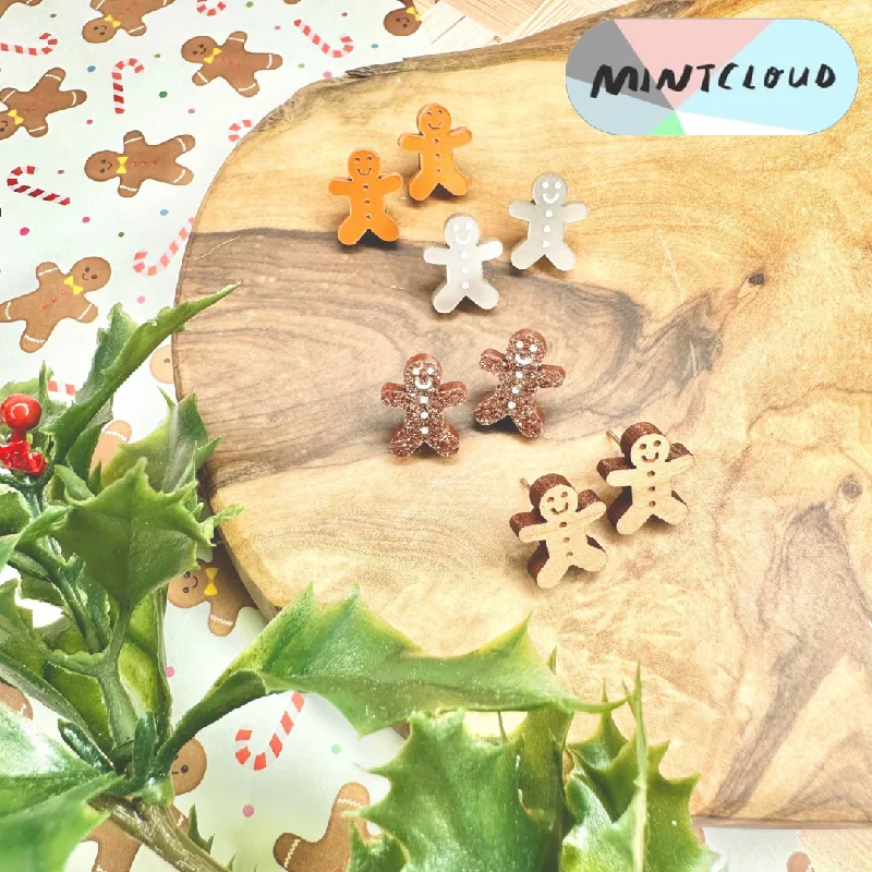 Golden Earrings for Night Events-Mintcloud Christmas Stud Earrings - Gingerbread People Various Colours