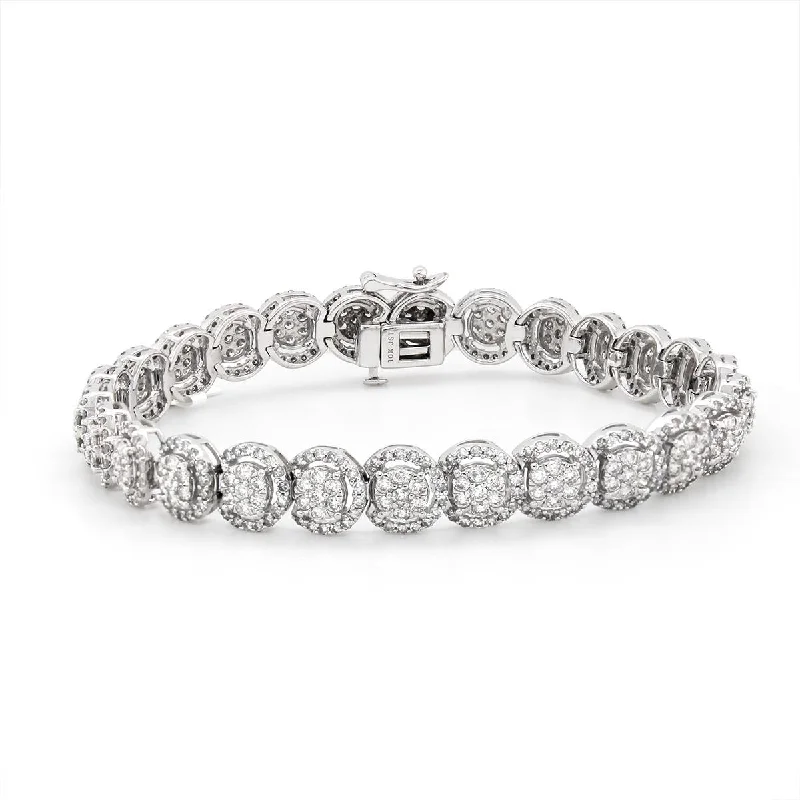 Modern Bracelet for Men with Engraving-WHITE GOLD DIAMOND CLUSTER BRACELET, 5.00 CT TW