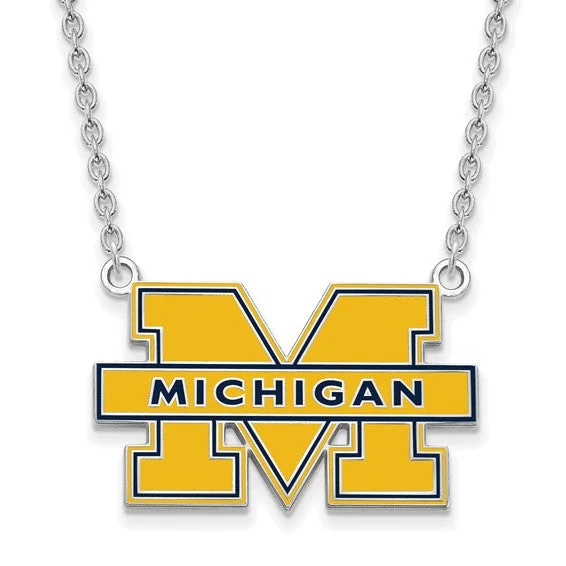 Trendy Choker Necklace for Fashion-Sterling Silver U of Michigan Large Blue Enameled 'M' Pendant Necklace