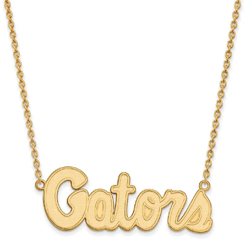 Long Silver Necklace for Women-14k Gold Plated Silver U of Florida Large Gators Pendant Necklace