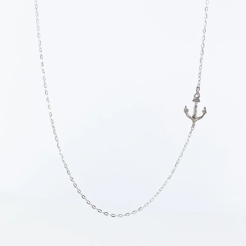 Pearl Necklace for Brides-Silver Sideways Anchor Necklace