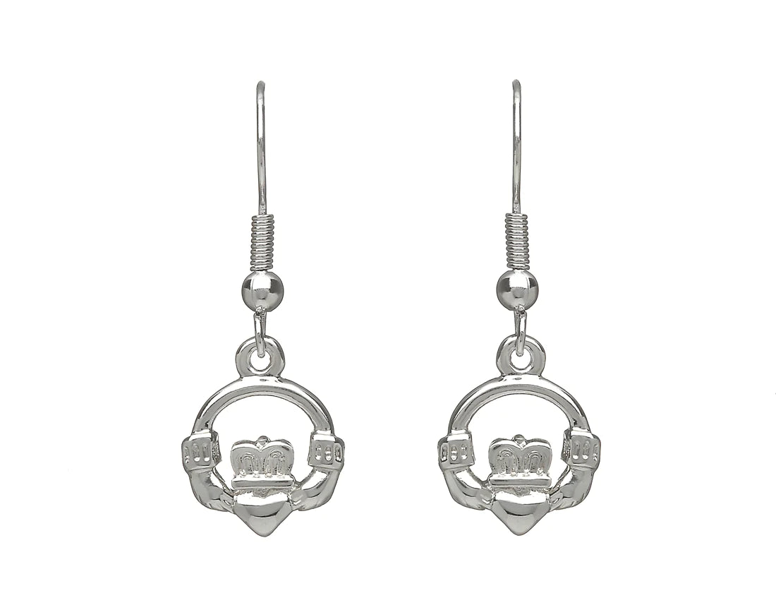 Gemstone Earrings for Evening-Claddagh Silver Plated Drop Earrings by Woods Celtic Jewllery