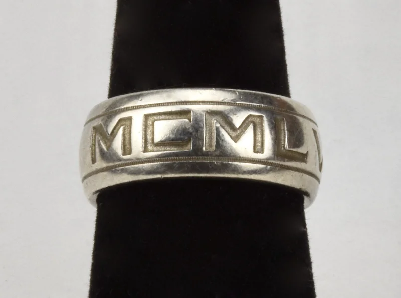 Large Gemstone Ring for Statement-Sterling Silver Band Engraved "X VI MCMLVII" - Size 7.25