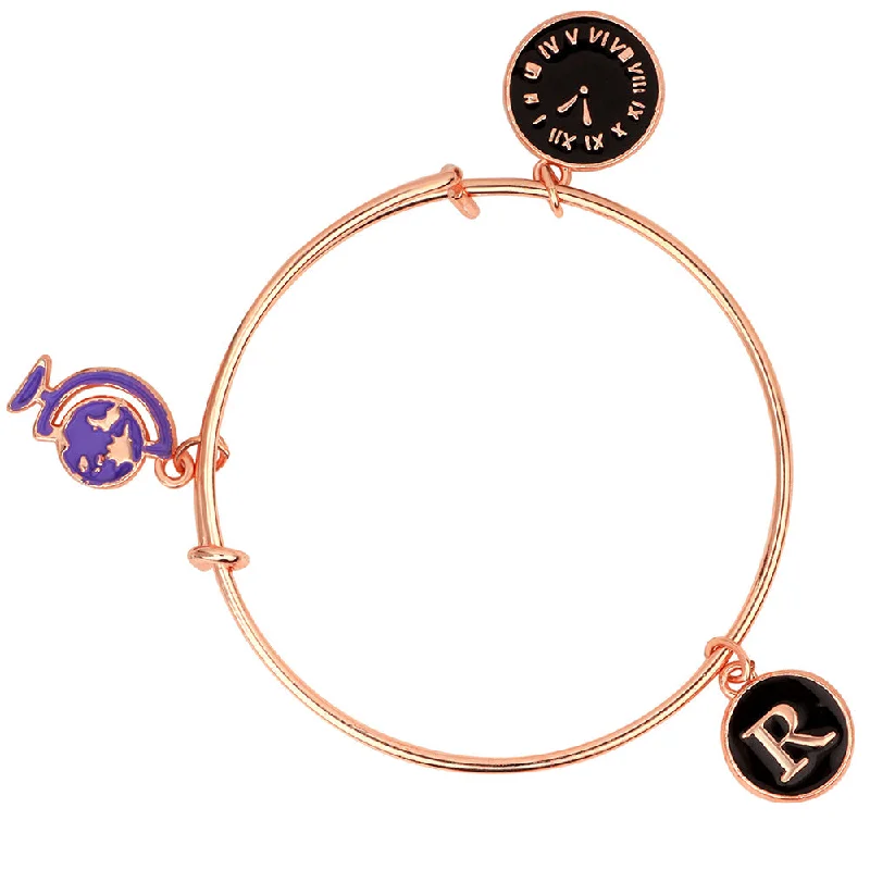 Large Gold Bangles for Bold Fashion-Mahi R Letter and & Watch Shaped Rose Gold Plated Enamel Work Charms Kids Bracelets for Kids (BRK1100826Z)