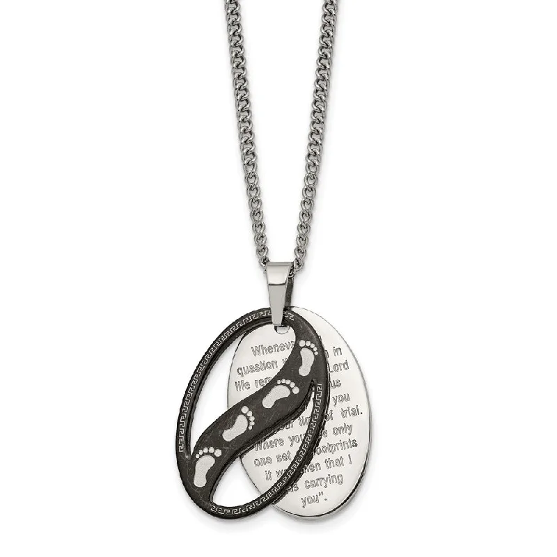 Custom Birthstone Necklace-Stainless Steel Polished & Black Plated Footprints Necklace, 24 Inch