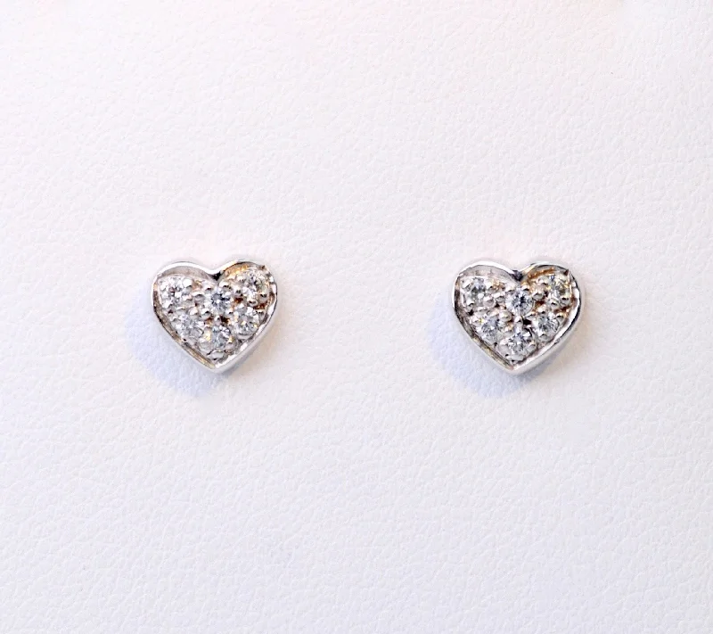 Beautiful Diamond Earrings for Women-14K white gold heart-shaped post earrings with pave diamonds