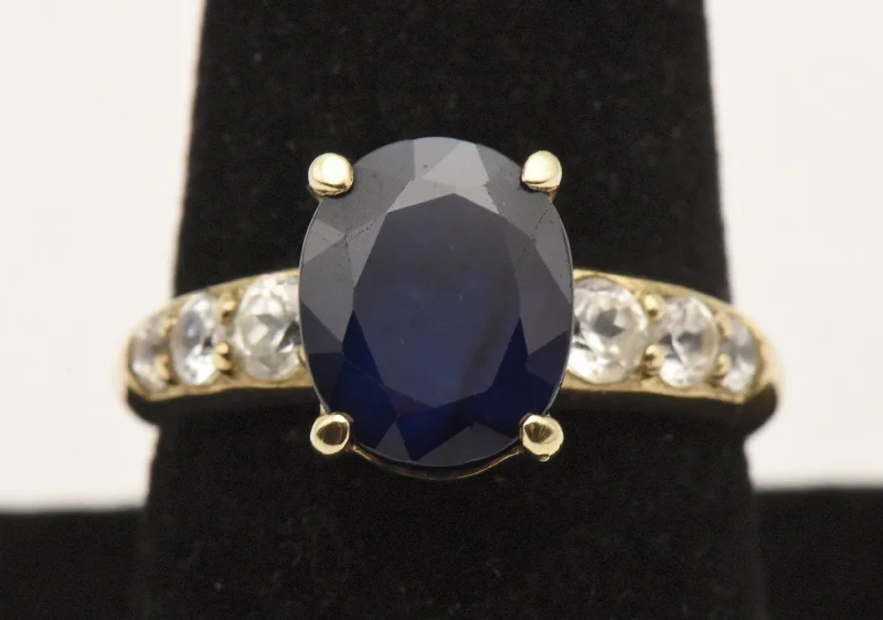 Fashionable Statement Ring for Women-Vintage Vermeil Blue Sapphire and Topaz Ring - Size 9