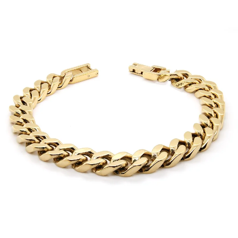 Elegant Silver Bracelet for Wedding-MENS GOLD PLATED STEEL CURB BRACELET, 9.4 MM